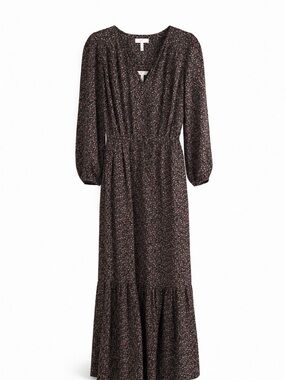 Joie 100% Silk Floral Maxi Dress XS Long Sleeve Boho Tiered Navy Pink Flowy